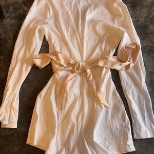 Victoria’s Secret White Long Sleeved Wrap Top Romper with Blush Ribbon Tie